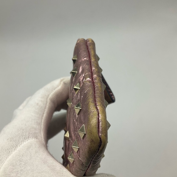 Valentino Pink Metallic Quilted Patent Rockstud Zip Pouch/Key cles - Picture 5 of 14